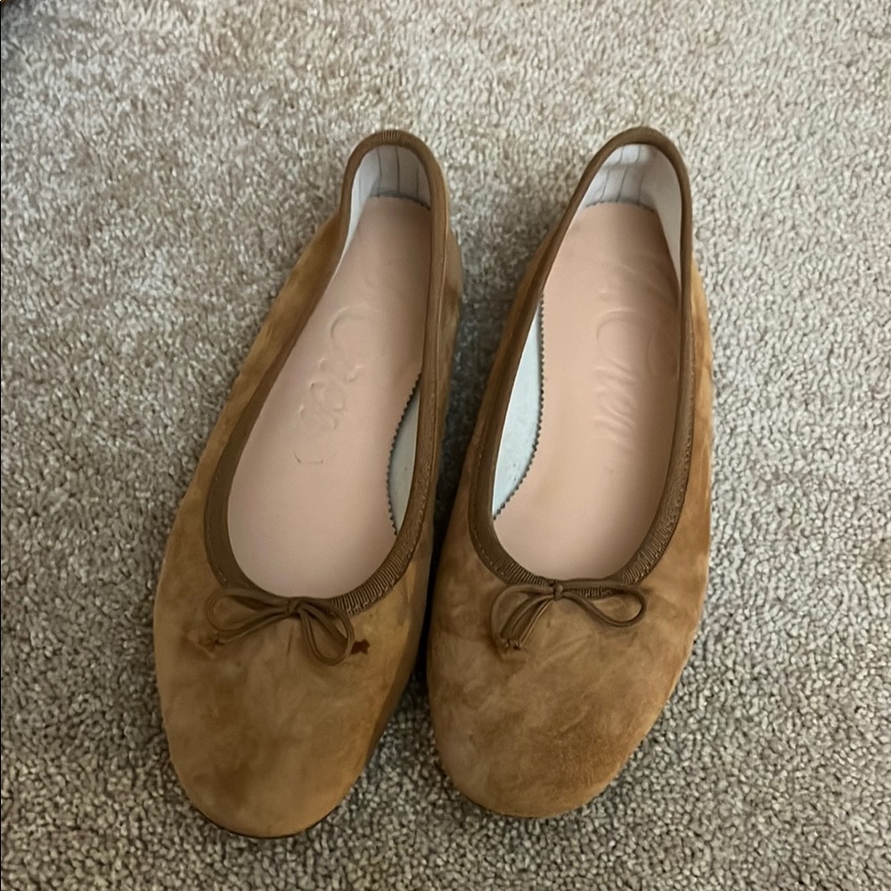 J. Crew Tan Suede Ballet Flats with Bow Detail